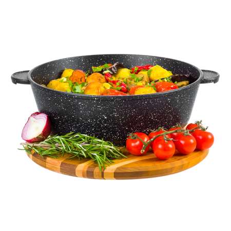 Жаровня-сотейник Elan Gallery 4.5 л 28 см Гармония Вкуса черный мрамор с крышкой D28