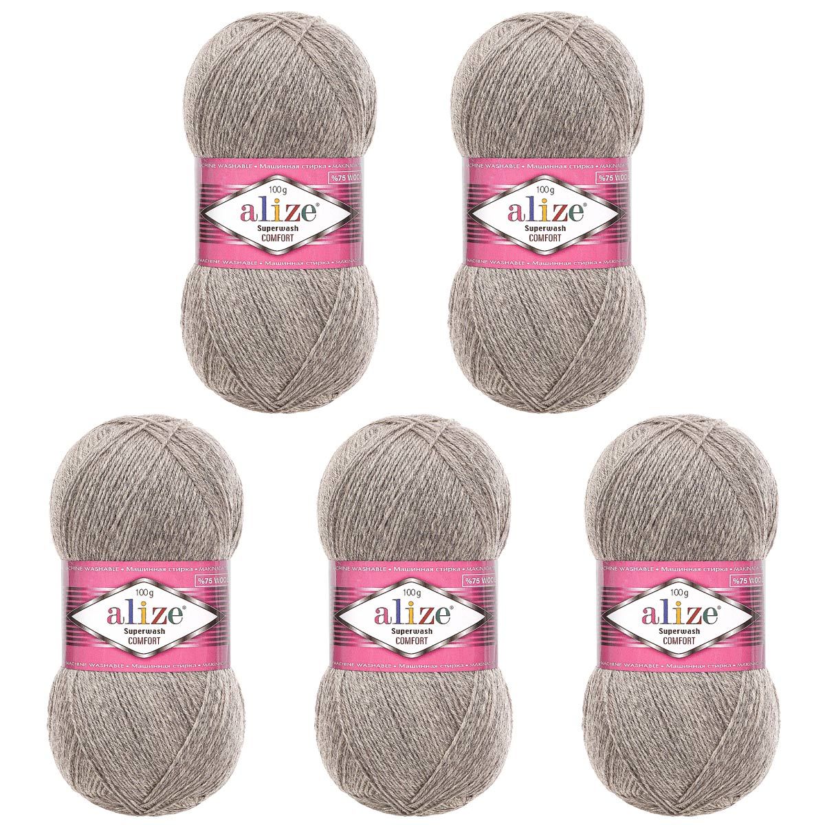 Пряжа Alize для вязания носков Superwash Comfort Socks 100 гр 420 м 5 мотков 21 серый меланж - фото 6