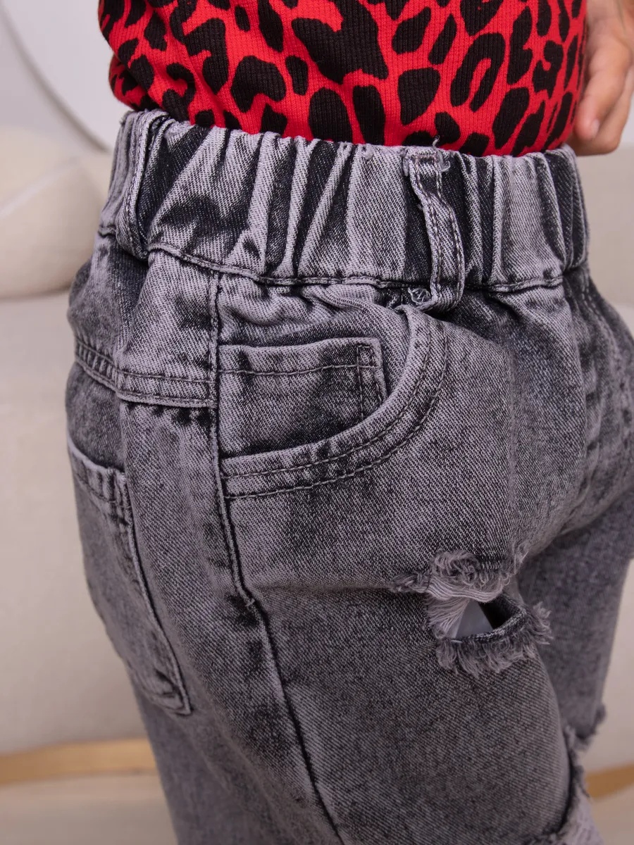 Джинсы iUkoworld Джинсы подростковые рваные широкие на резинке - фото 10