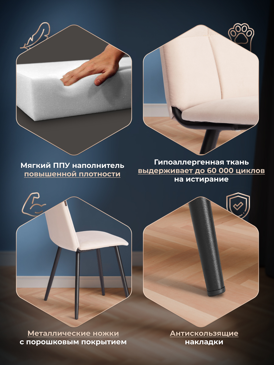 Стул TETCHAIR велюр бежевый 2 шт. - фото 3