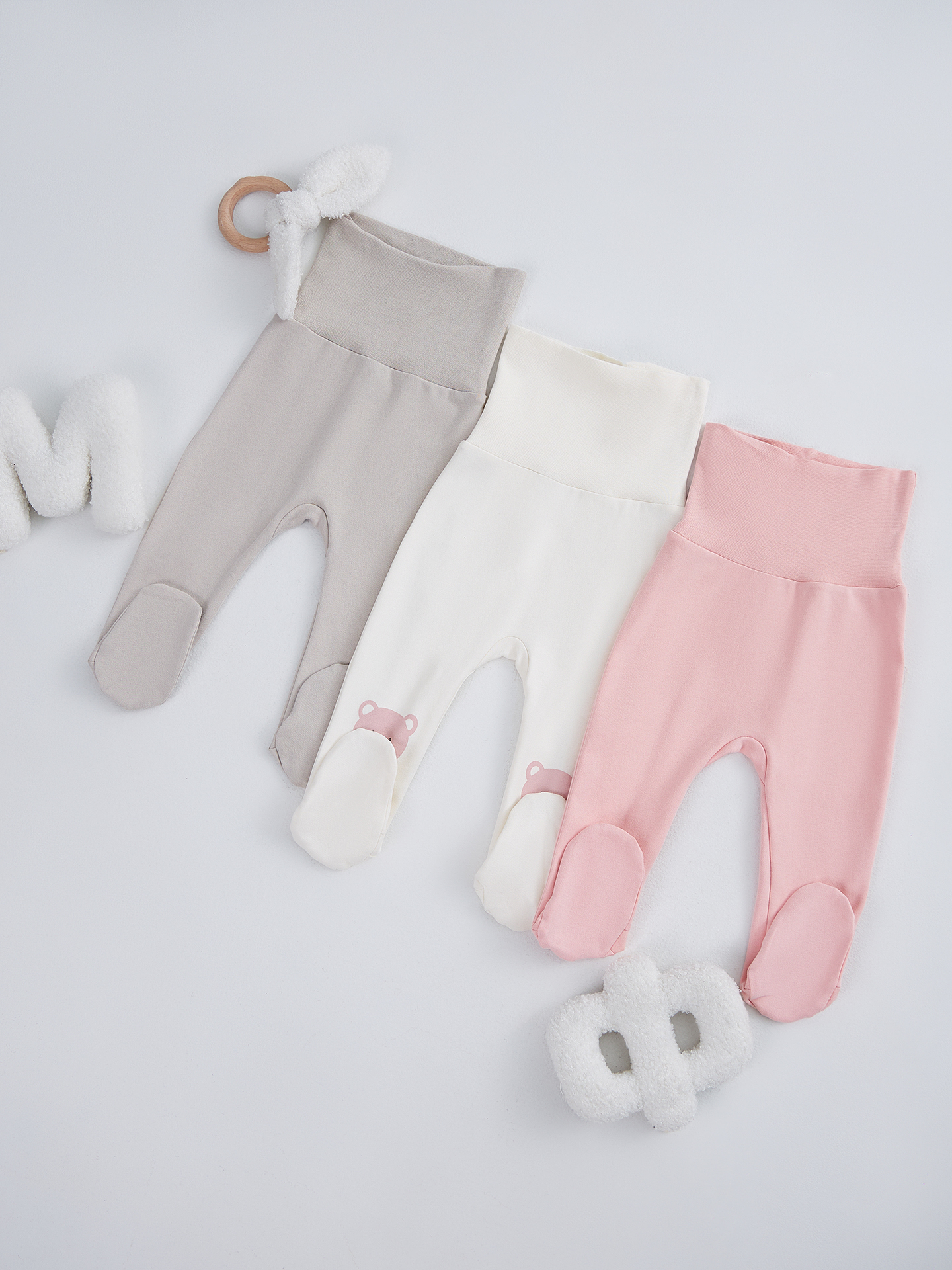 Ползунки 3 шт Mark Formelle (Марк Формэль) 85114-3/молочный +серо-коричневый +серебр.розовый +печать - фото 1