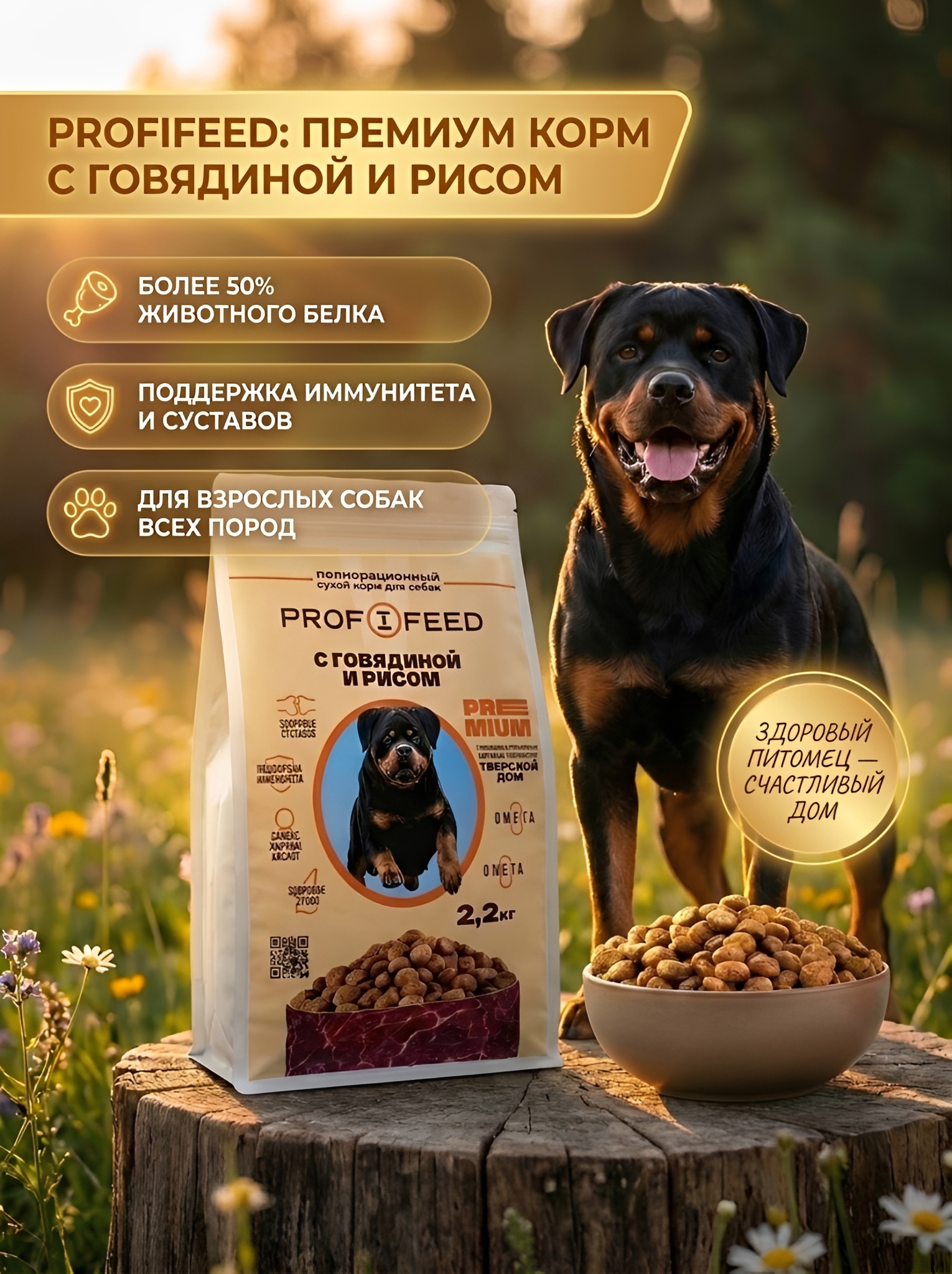 Корм сухой для собак Profifeed говядина рис 2,2кг - фото 6