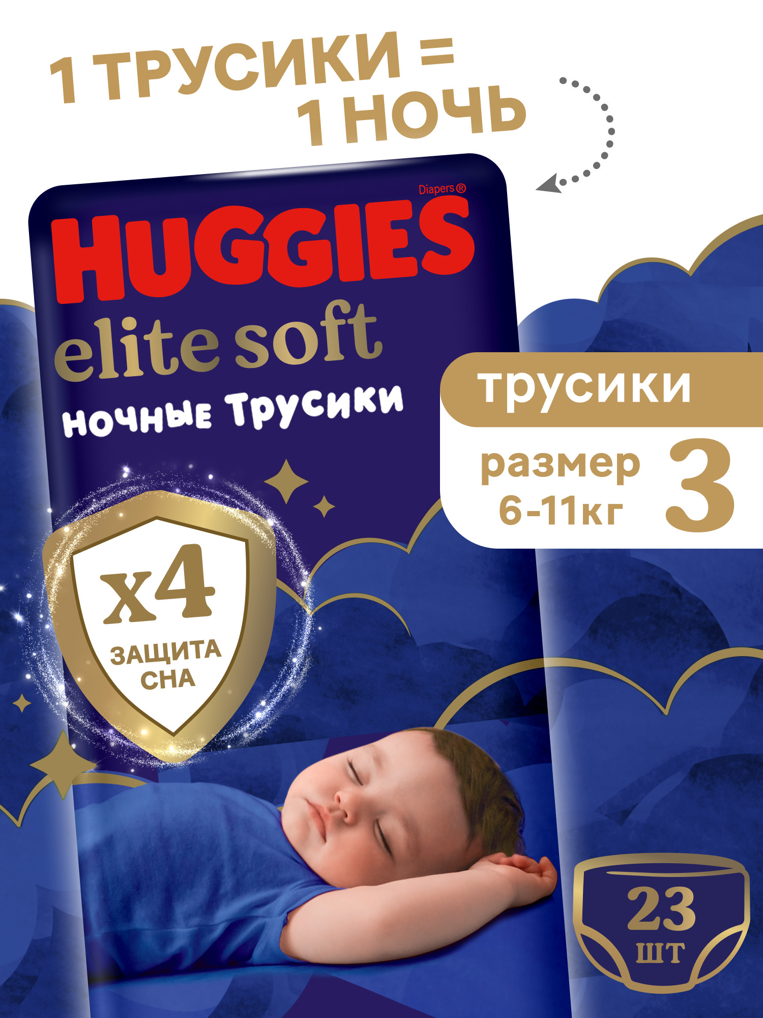 Трусики Huggies Elite Soft ночные 3 (6-11 кг) 23 шт. - фото 1
