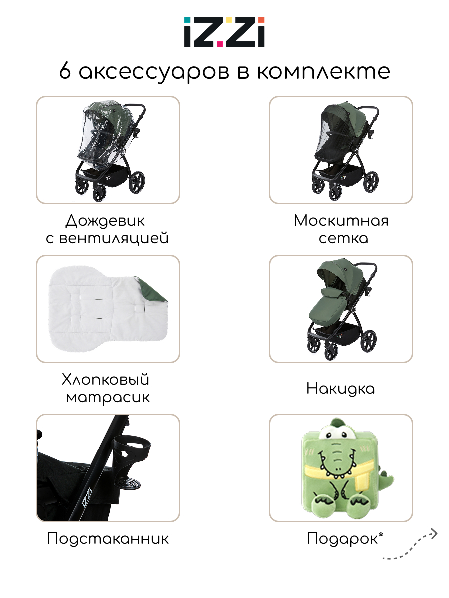 Коляска трансформер iZZi универсальная зеленый - фото 8