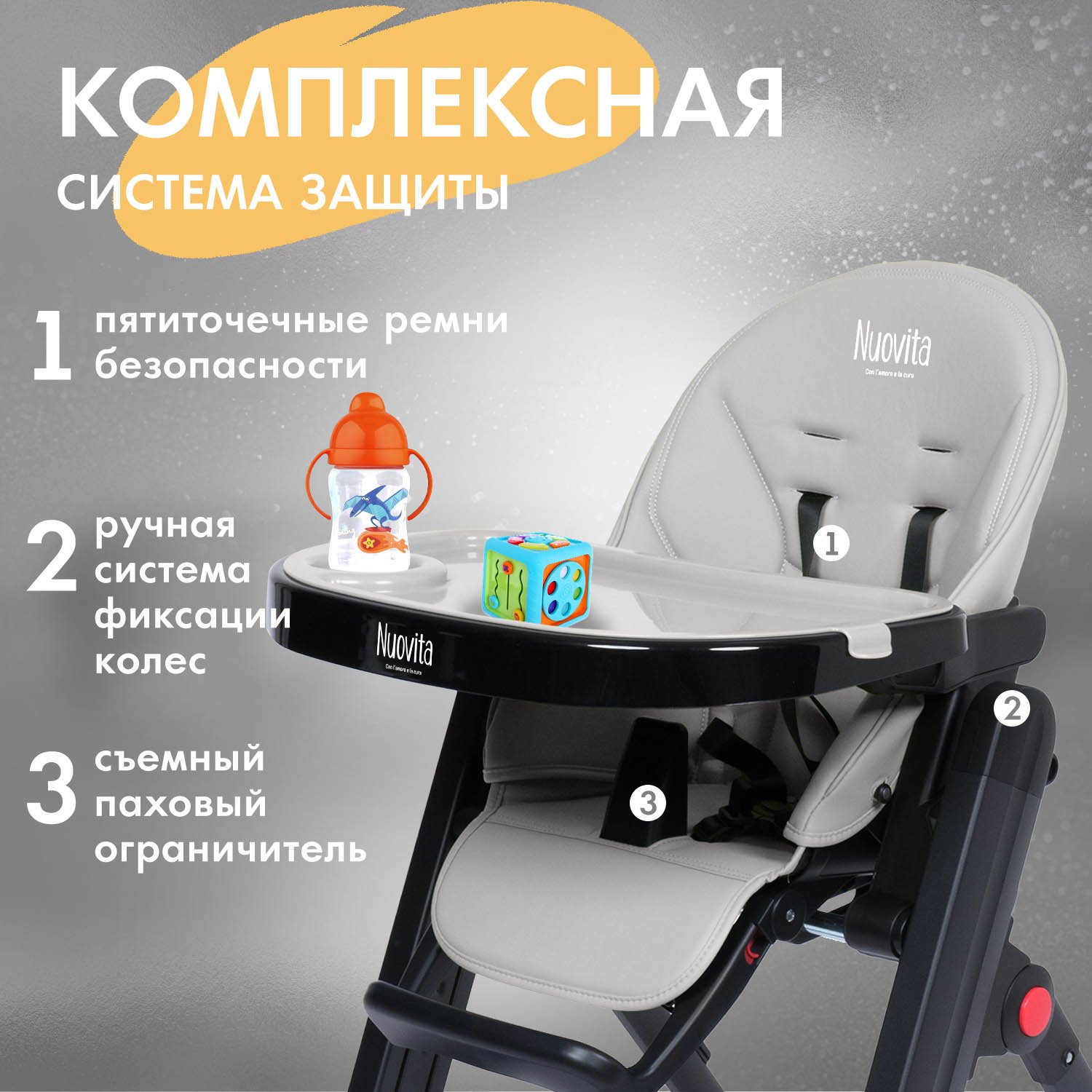 Стульчик для кормления Nuovita Futuro Senso Nero серый - фото 4