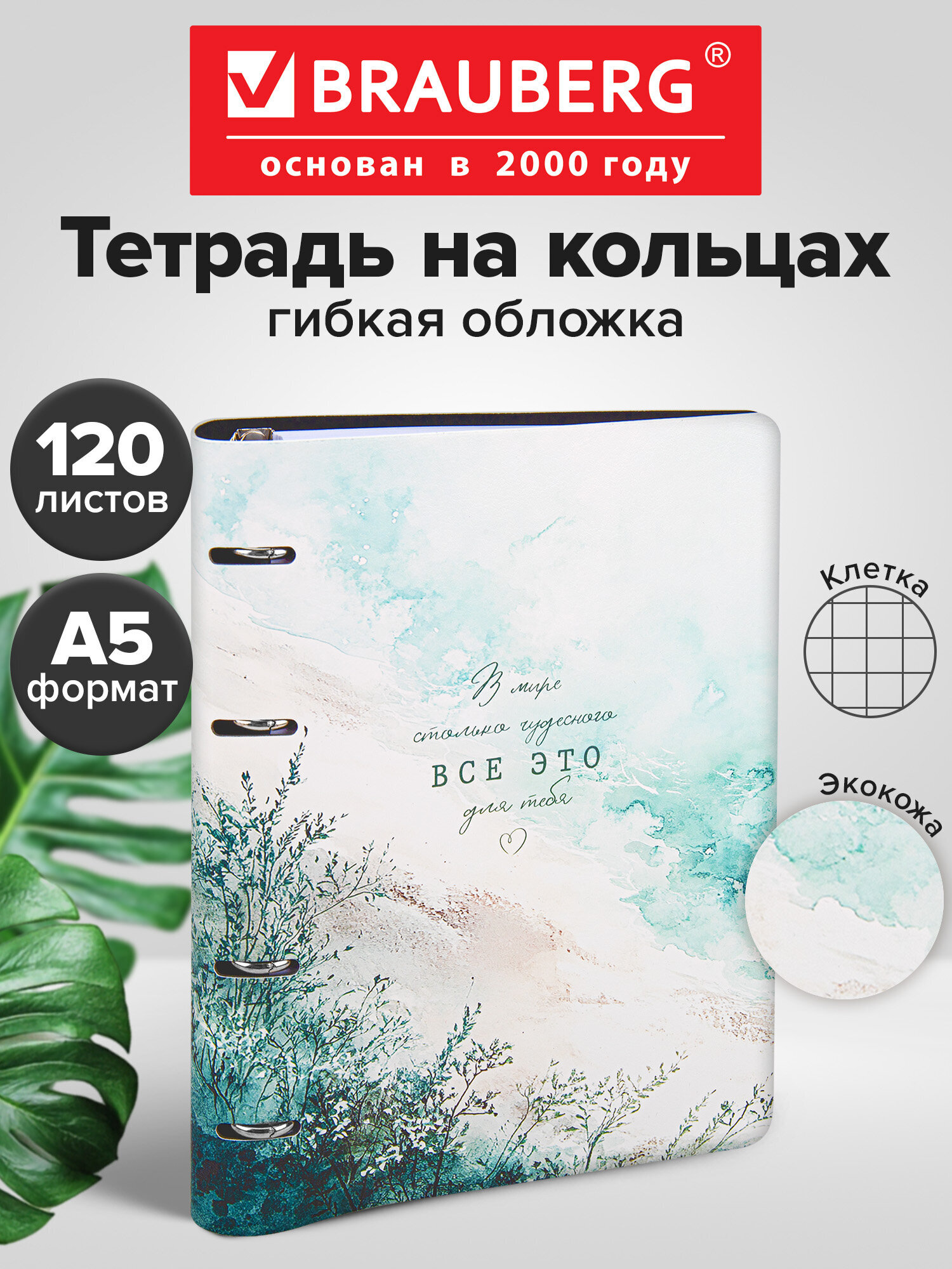 Тетрадь со сменным блоком Brauberg клетка 120 лист. - фото 1