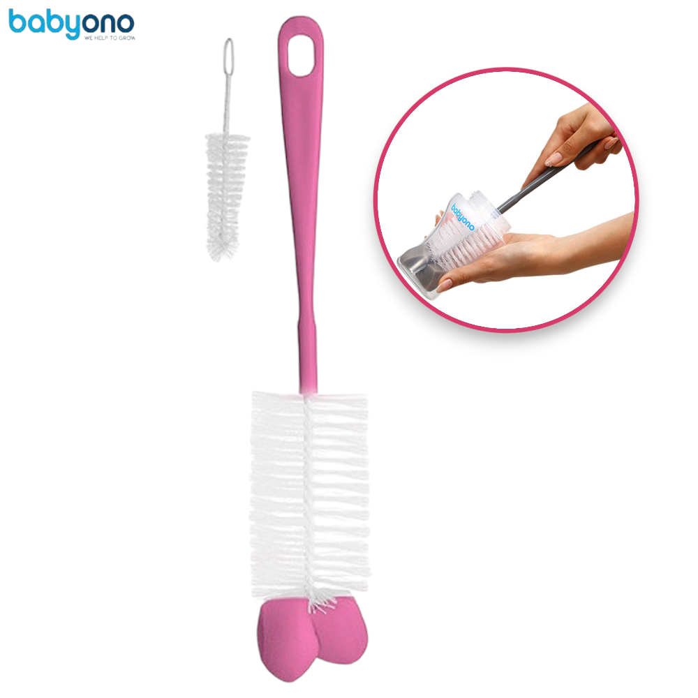 Ершик для бутылочек с губкой Babyono с щеточкой для сосок 720 Розовый - фото 1