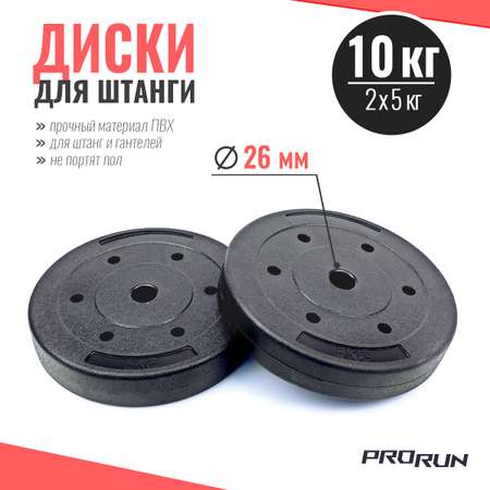 Набор дисков для штанги ProRun, 2 шт х 5 кг, черный, пластик