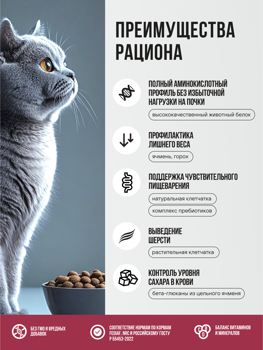 Корм сухой полнорационный BOWL WOW для стерилизованных кошек с индейкой, курицей и свеклой 1.5кг - фото 3