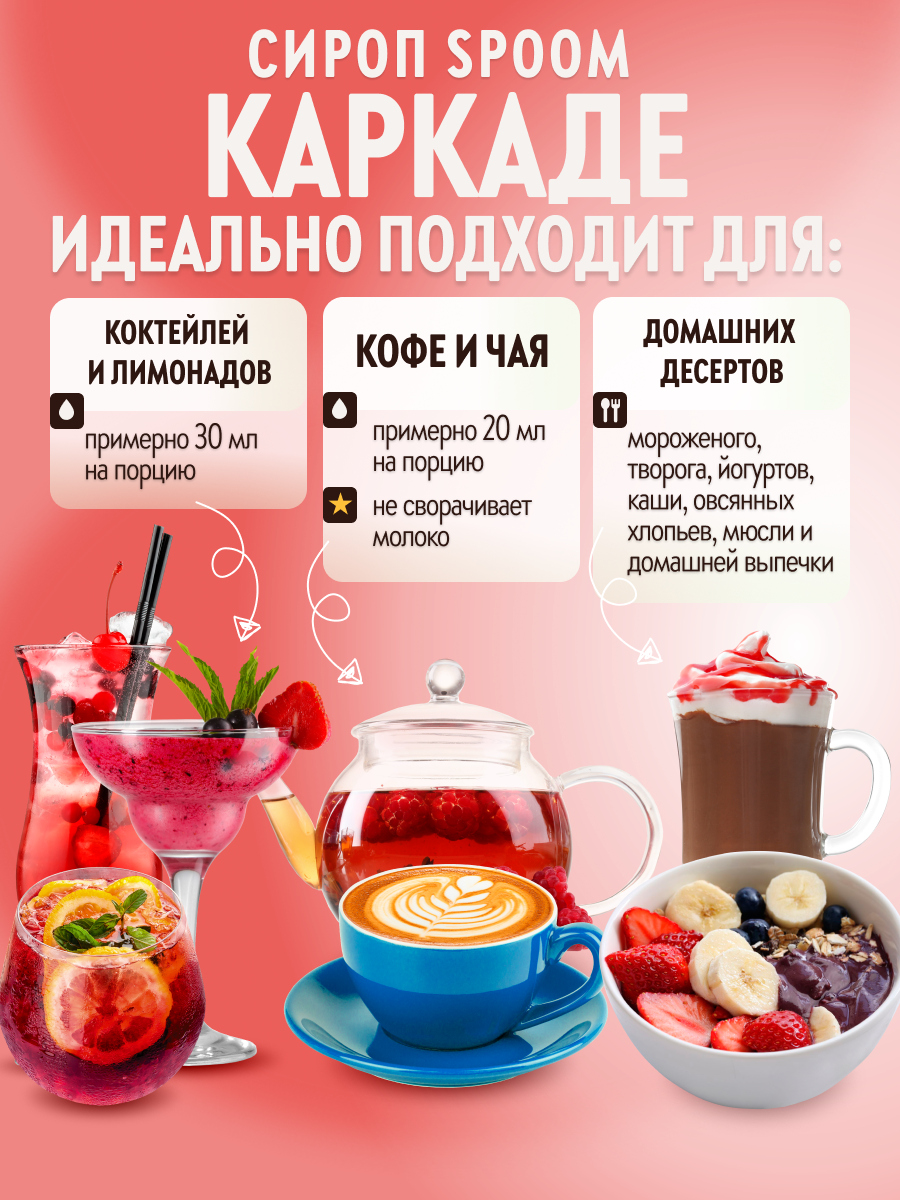 Сироп SPOOM Каркаде 1л для чая коктейлей лимонадов и десертов - фото 3