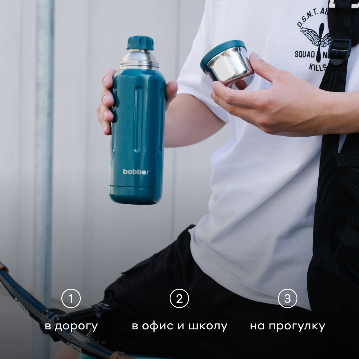 Термос Flask 1 литр для напитков Bobber Flask темно-бирюзовый - фото 2