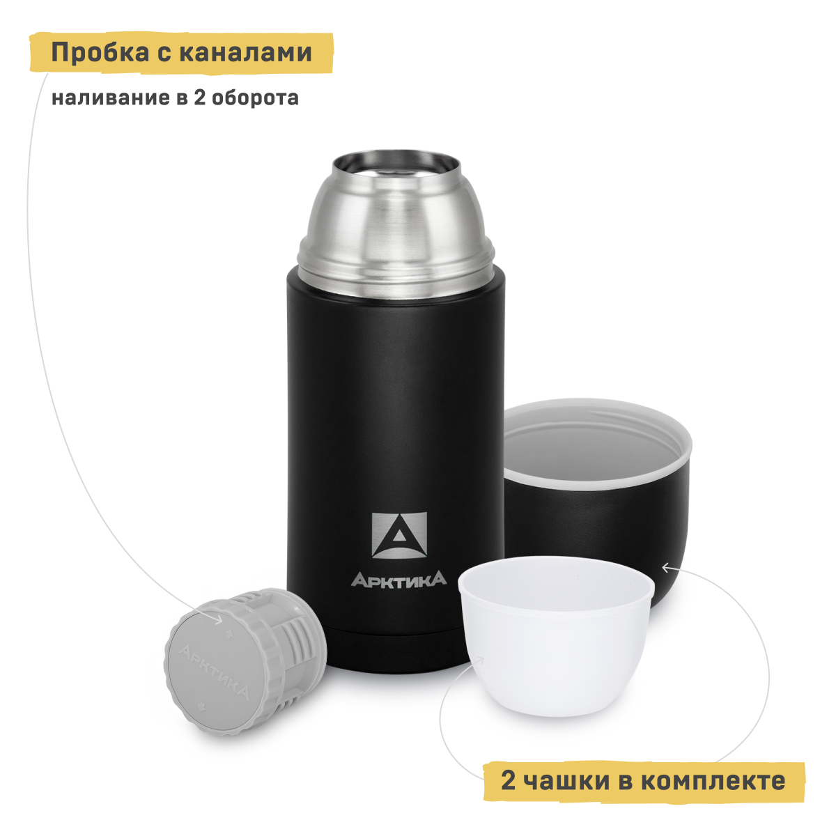 Термос Арктика с двумя чашками 750мл - фото 3