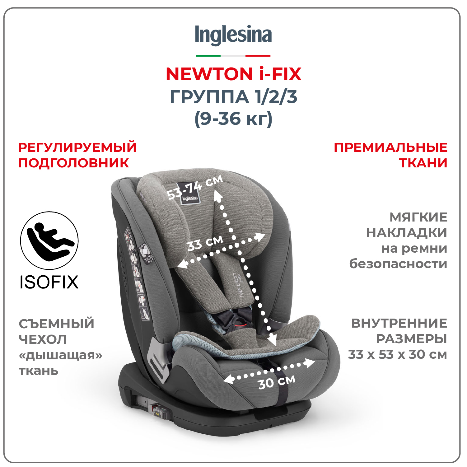 Автокресло Inglesina Newton Grey 1/2/3 (9-36 кг) - фото 2