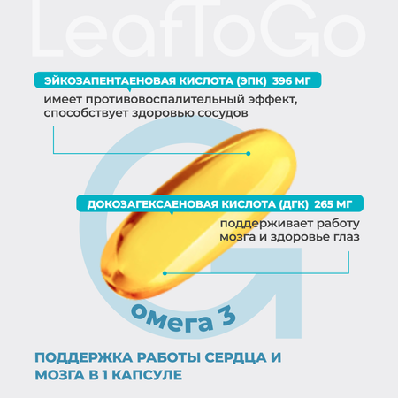 Омега-3 высокой концентрации LeafToGo 720 мг, 120 капсул