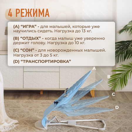 Детский складной шезлонг Mamagoods от 0 кресло качалка для малышей