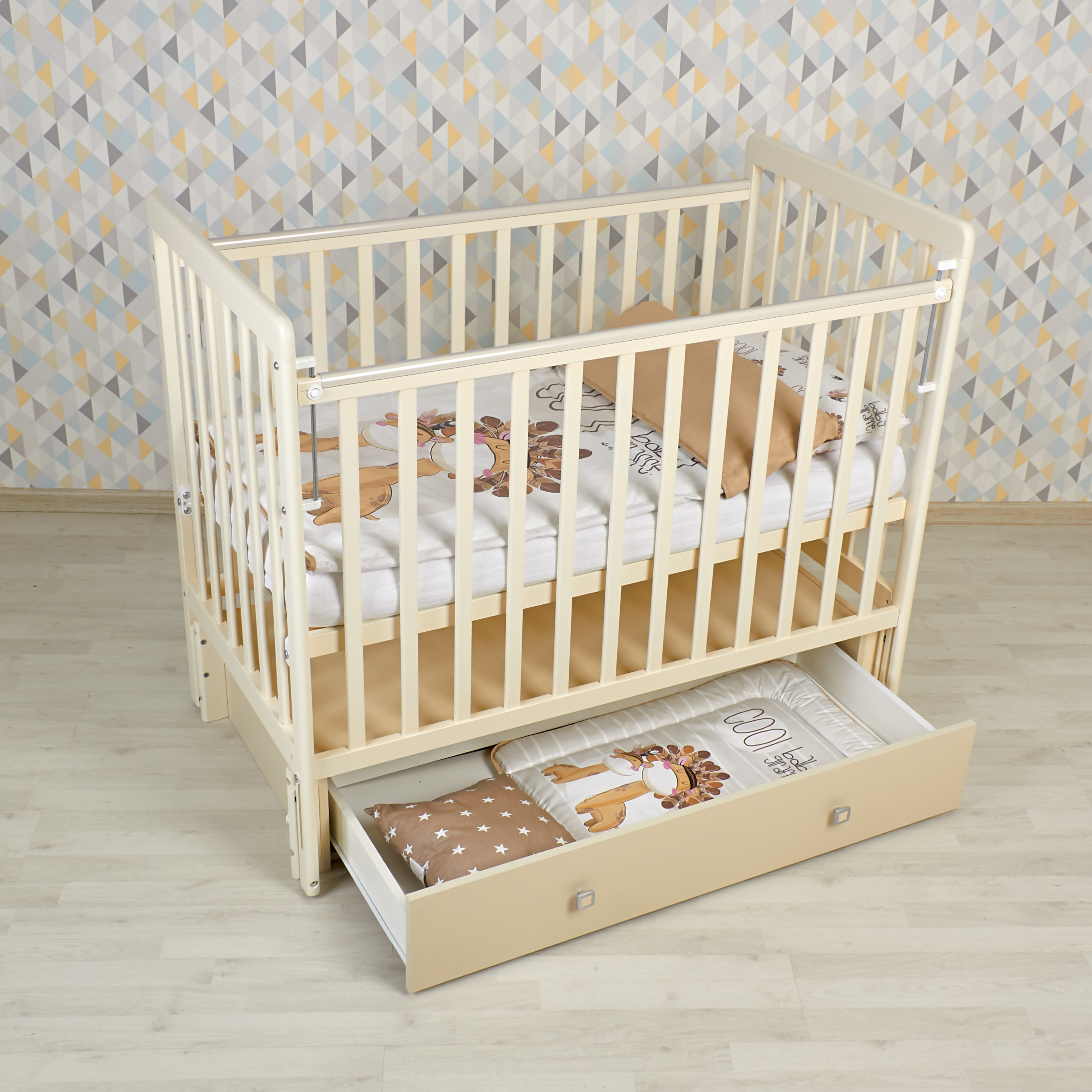 Детская кроватка Polini kids прямоугольная, универсальный маятник (бежевый) - фото 14