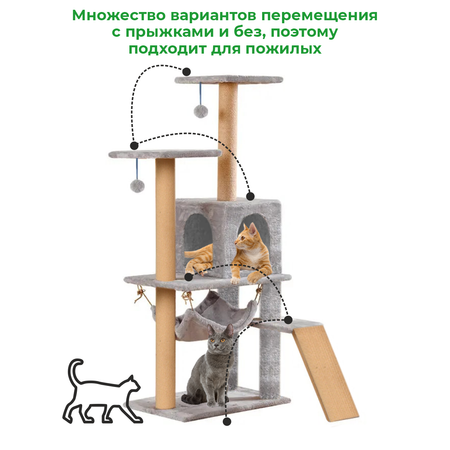 Когтеточка-домик с лестницей ZURAY серый