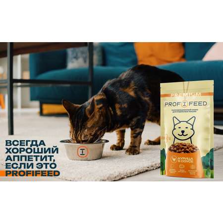 Корм консервированный для кошек (пауч) Profifeed с курицей в соусе 75гр. 28 шт.