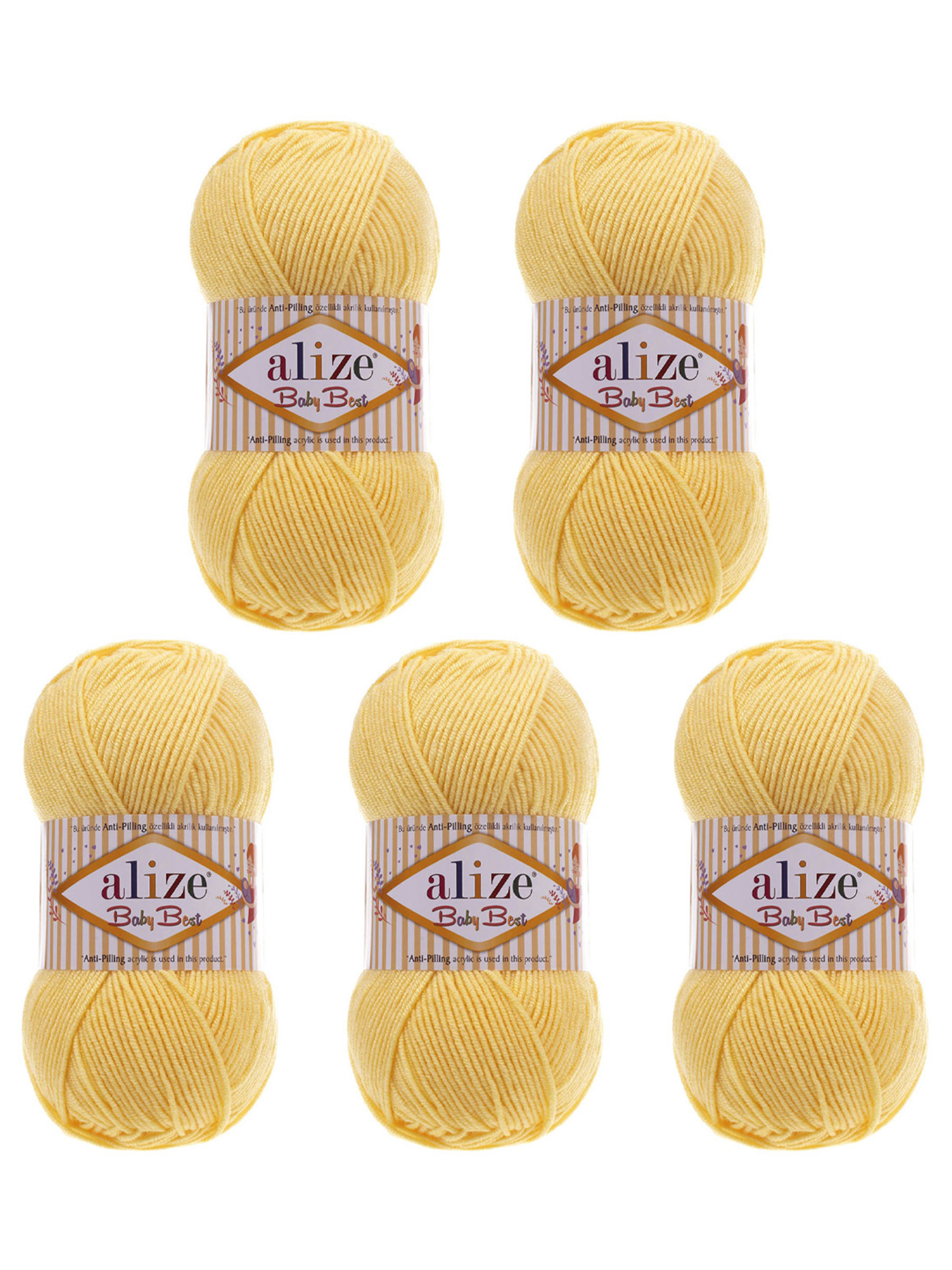 Пряжа для вязания Alize baby best бамбук акрил с эффектом антипиллинг 100 г 240 м 250 светлый лимон 5 мотков - фото 6