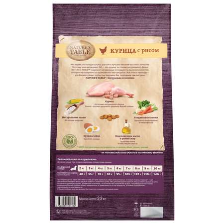 Корм для собак Natures Table мелких пород курица с рисом сухой 2.3кг