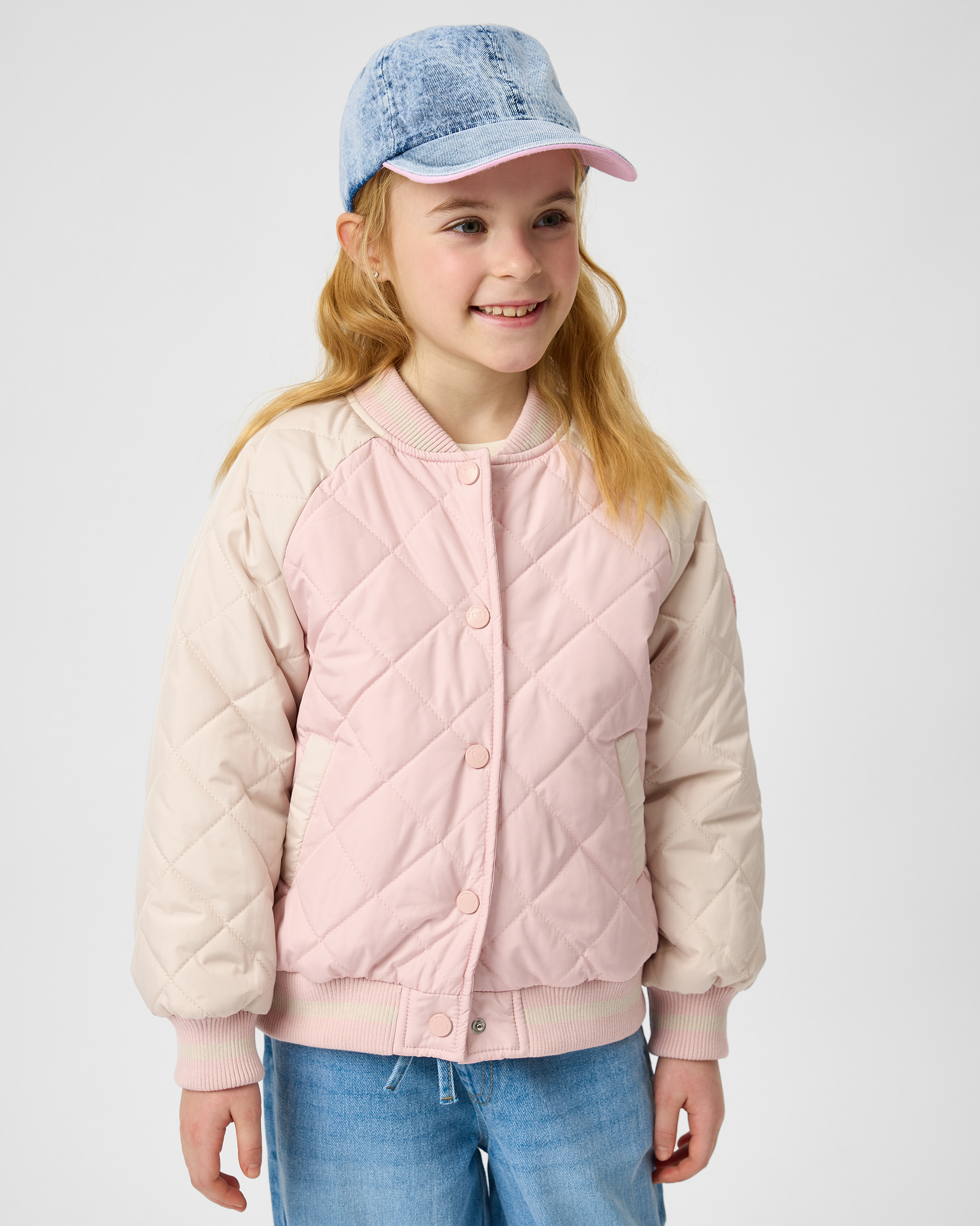 Изображение товара Детская демисезонная куртка-бомбер Futurino для девочки розовая утепленная на кнопках