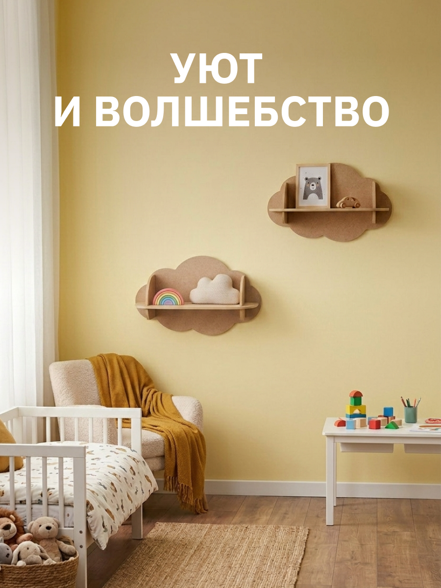 Полка Облако 450х200х300 Pema kids 2 шт Без окрашивания - фото 4