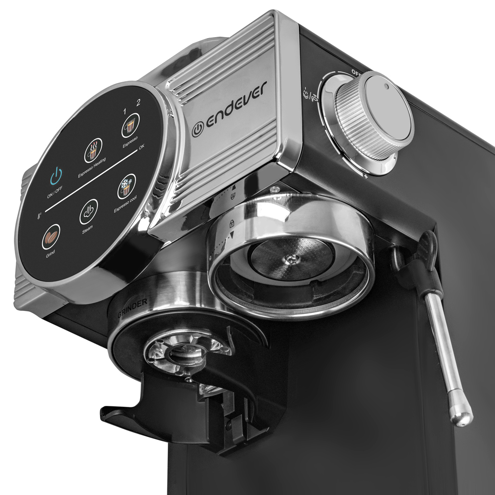Кофеварка рожковая ENDEVER COSTA-1093 давление 20 Бар 1350 Вт 1.8 л встроенная кофемолка, капучинатор - фото 12