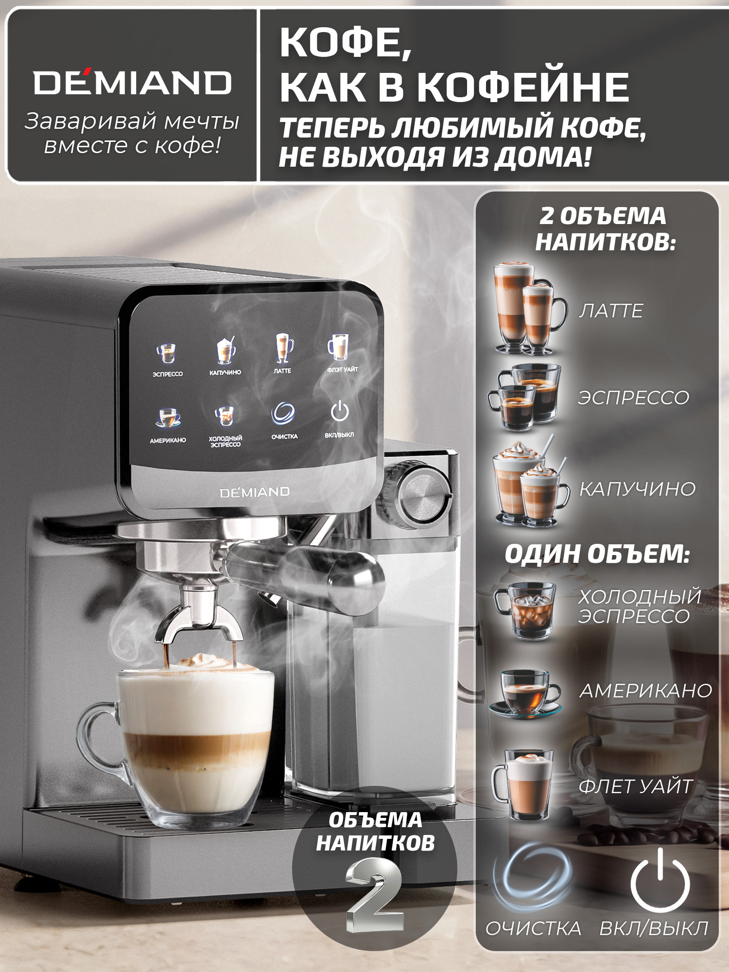 Кофеварка рожковая RIVO DEMIAND с автоматическим капучинатором - фото 2