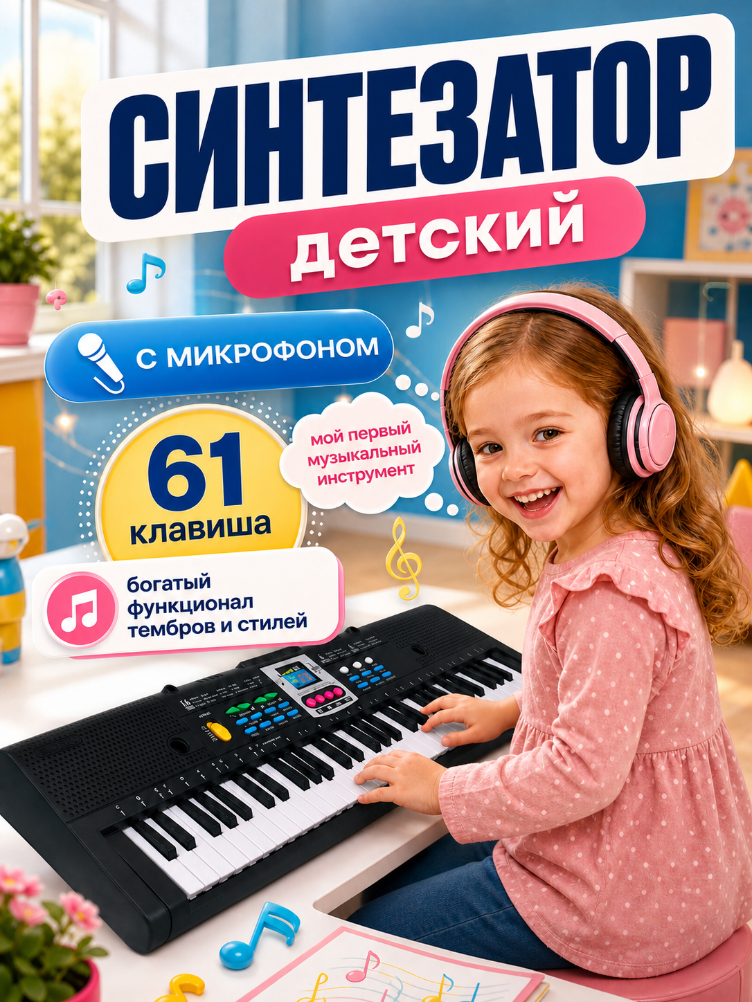 Игрушка музыкальная FAIRYMARY 61 клавиша Детский развивающий синтезатор, пианино - фото 1