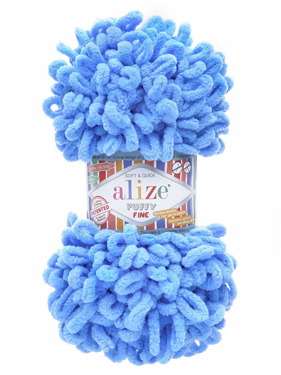 Пряжа для вязания Alize puffy fine 100 г 14.5 м микрополиэстер фантазийная мягкая 112 голубой 5 мотков - фото 4