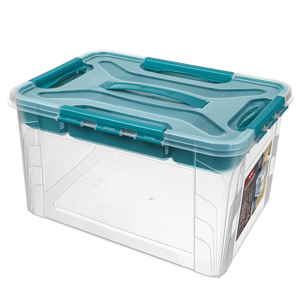 Ящик для хранения Econova универсальный с замками, ручкой вставкой Grand Box 20 л голубой - фото 1