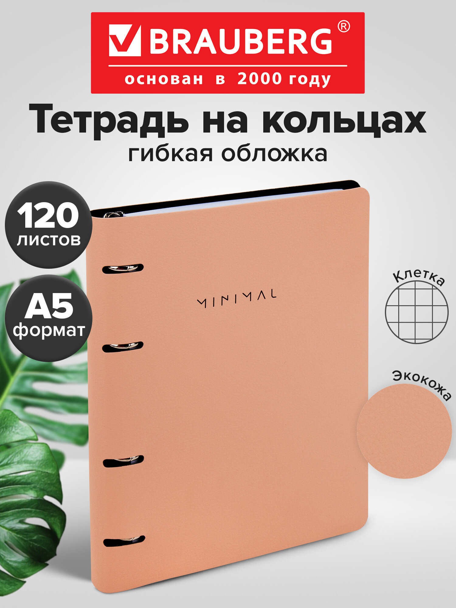 Тетрадь со сменным блоком Brauberg клетка 120 лист. - фото 1