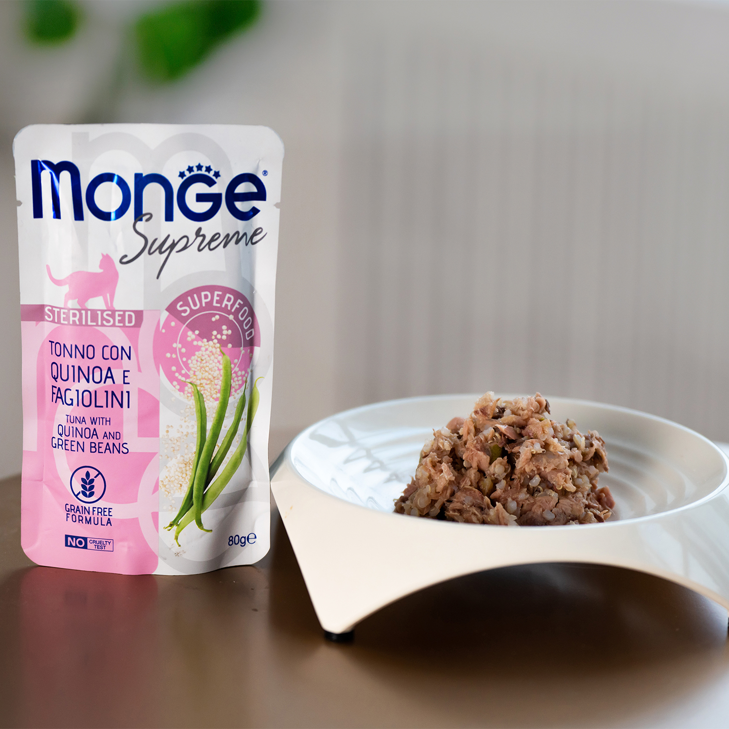 Корм для кошек Monge 80г Supreme sterilized cat из тунца с киноа и зелёной фасолью пауч - фото 3