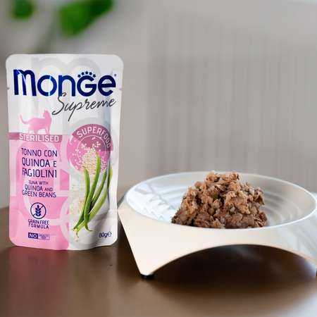 Корм для кошек Monge 80г Supreme sterilized cat из тунца с киноа и зелёной фасолью пауч
