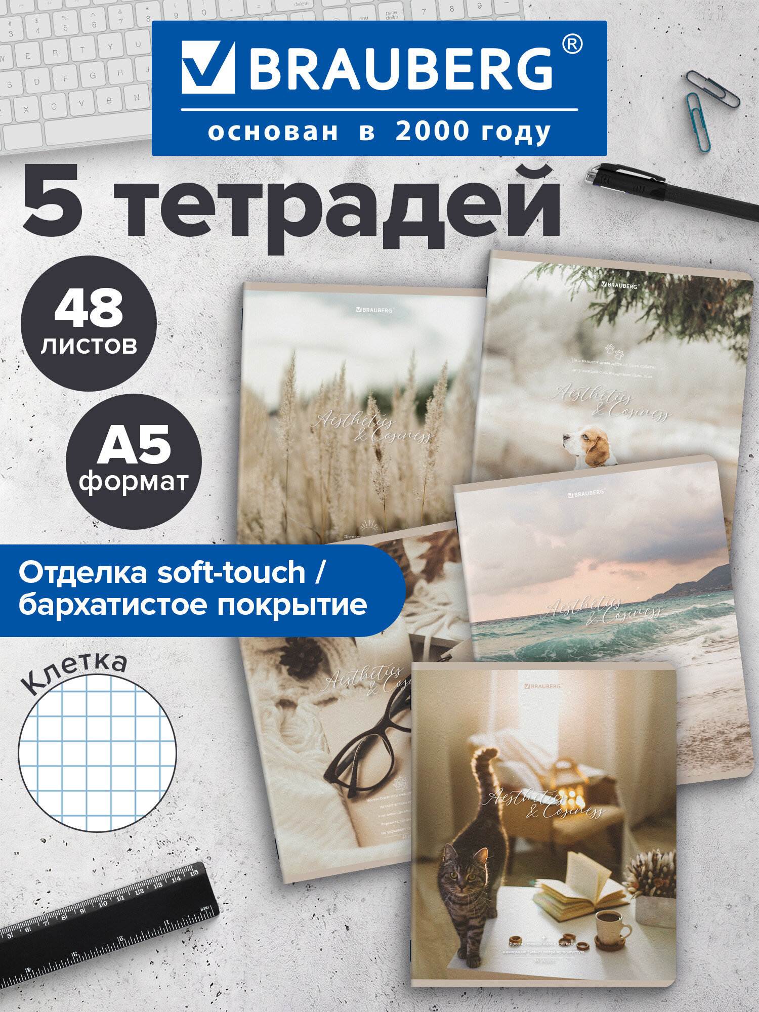 Общая тетрадь Brauberg клетка 48 лист. 5 шт. - фото 1