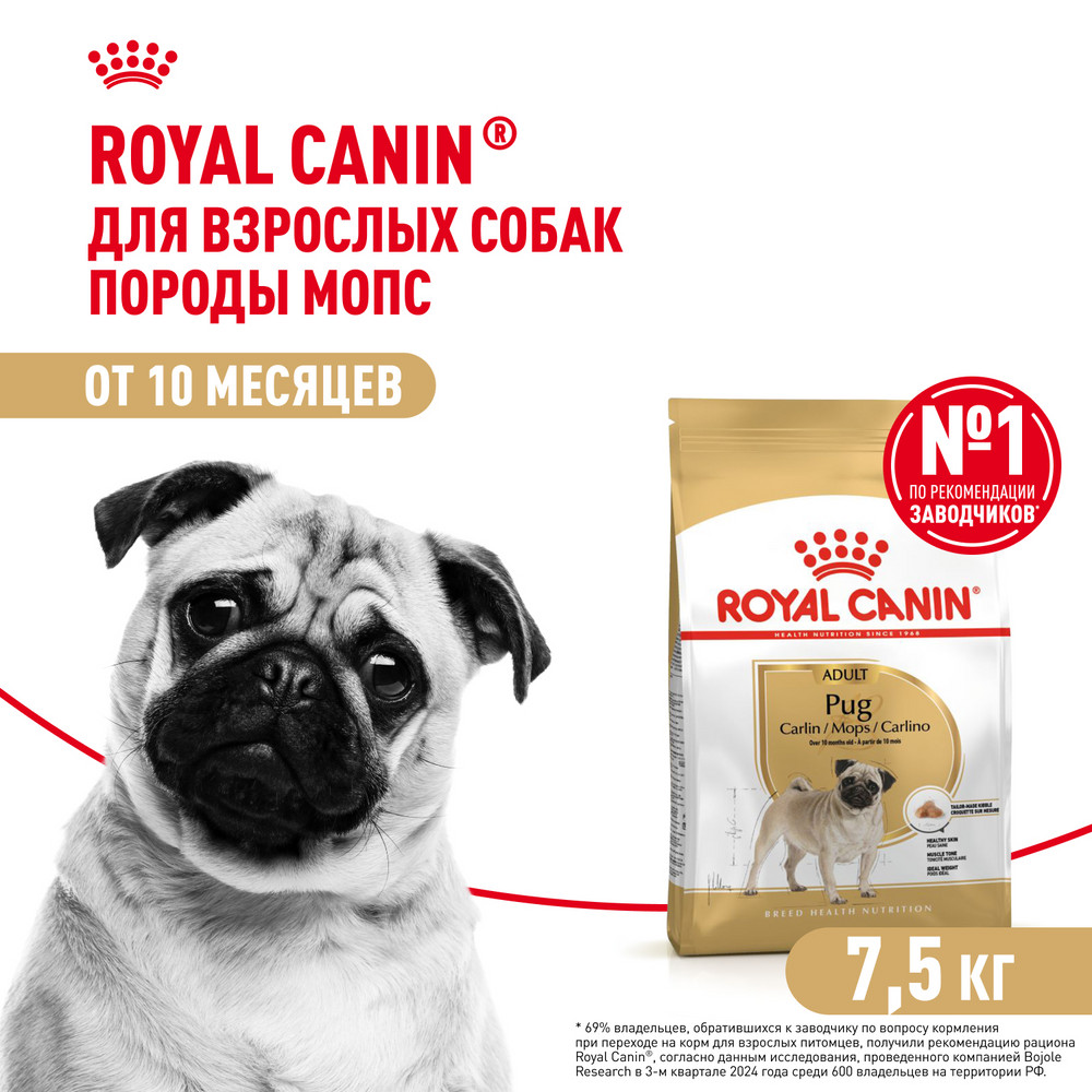 Корм для собак ROYAL CANIN породы мопс 7.5кг - фото 1