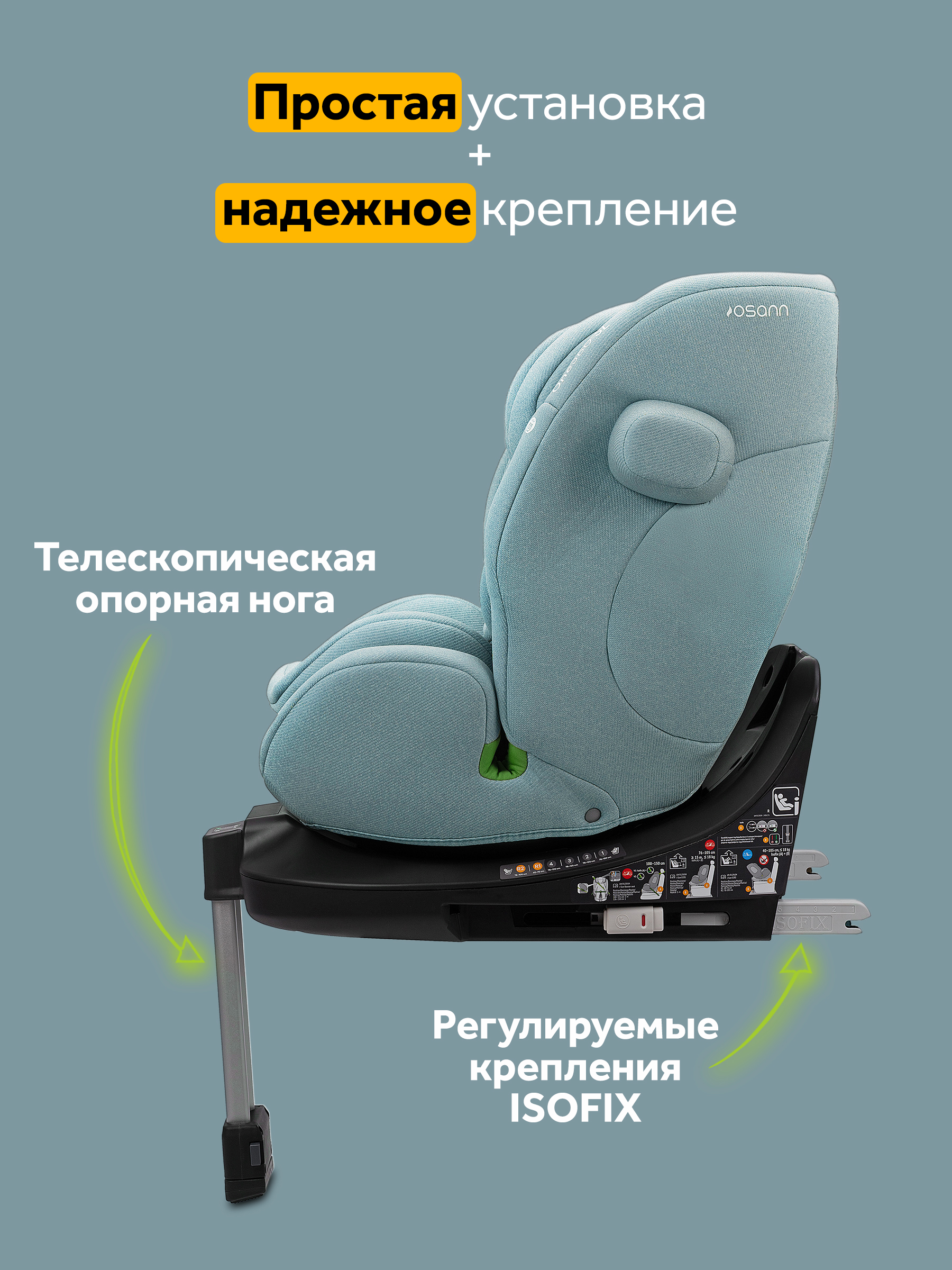 Автокресло Osann One 360 SL Sky 0-36 кг Isofix 0+/1/2/3 (0-36 кг) бирюзовый - фото 3