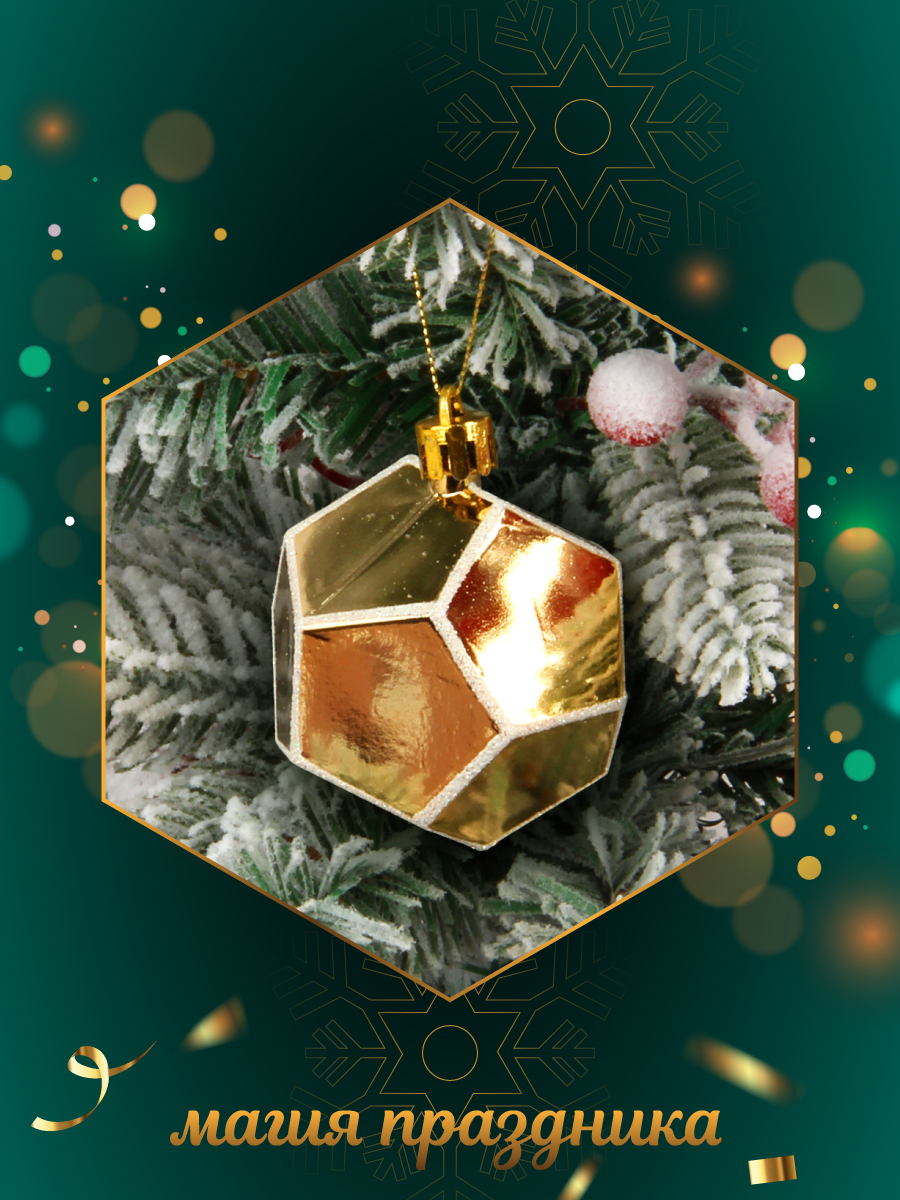 Набор ёлочных игрушек Весёлый хоровод Шары 6 штук золотой цвет - фото 4