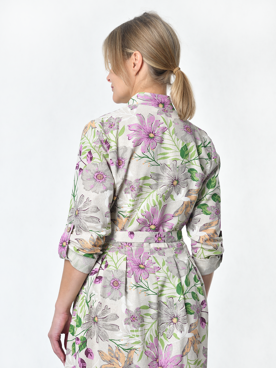 Платье Льняная Горница пл025-02/бежевый-сиреневый-зеленый - фото 14