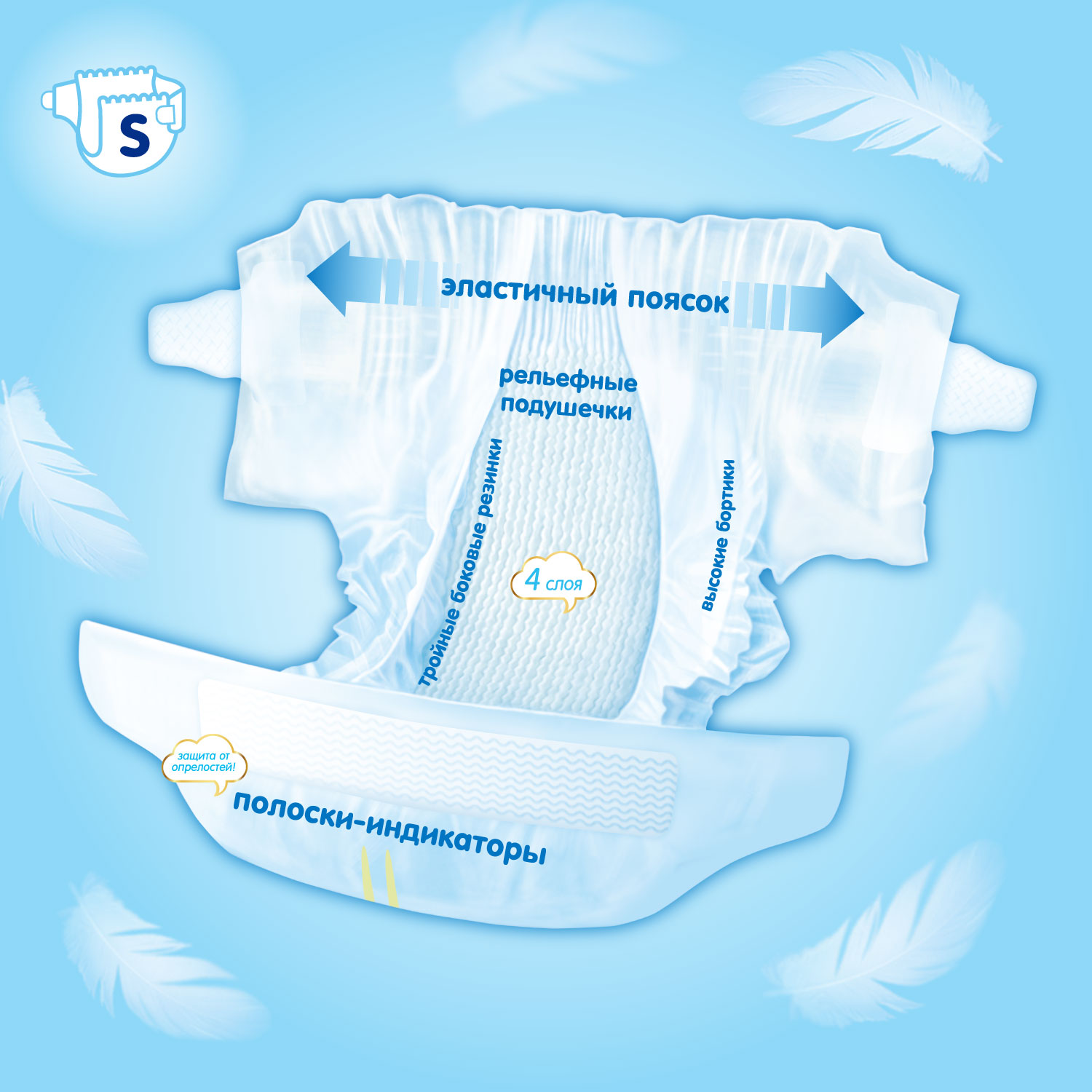 Подгузники MANU Premium S (4-8) 96 шт. - фото 6