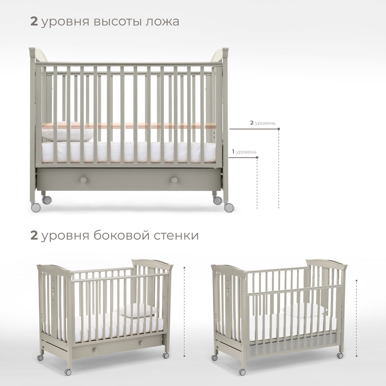Детская кроватка Nuovita Fasto, без маятника (серый) - фото 2
