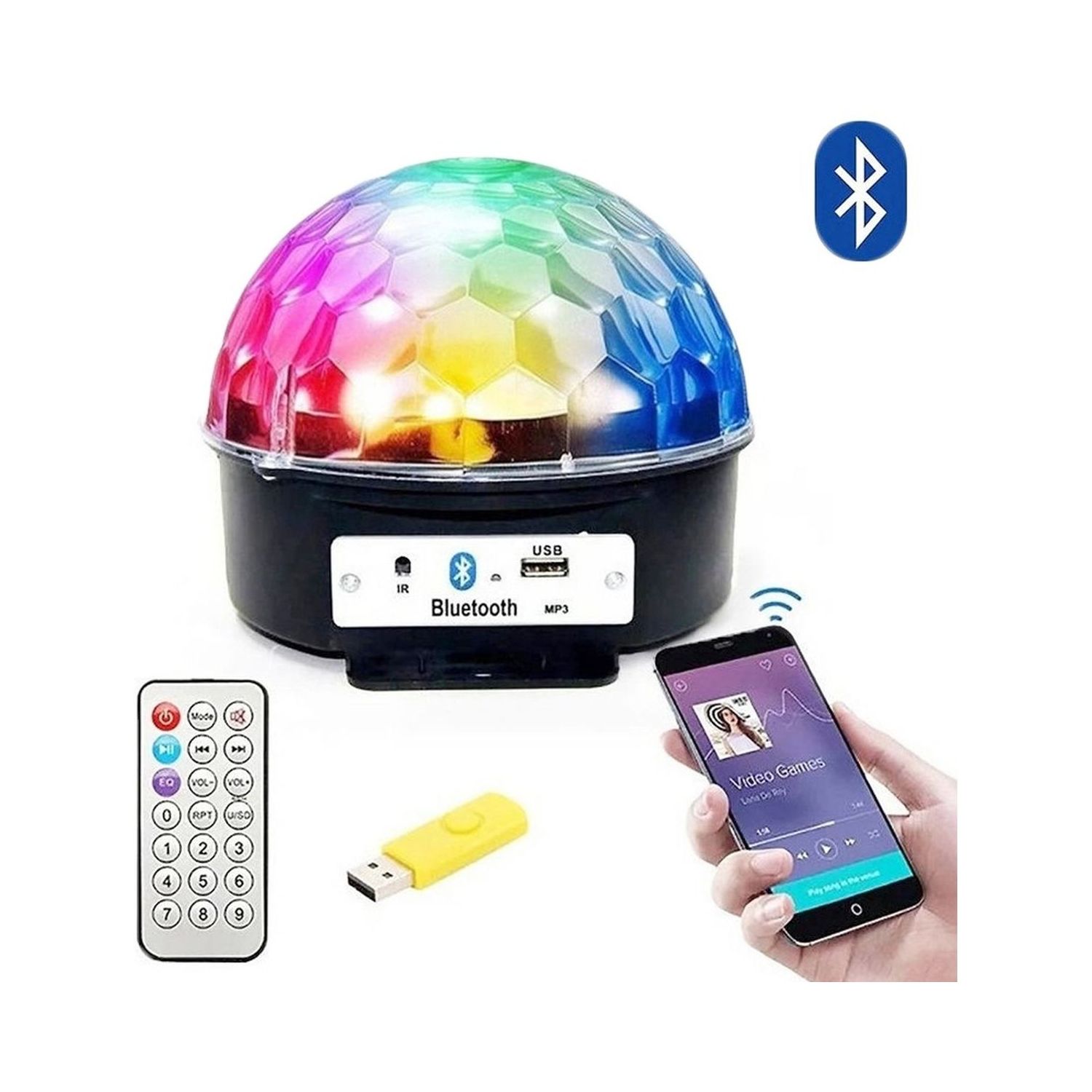Диско-шар Uniglodis Светодиодный с динамиками MP3 плеером и Bluetooth - фото 2