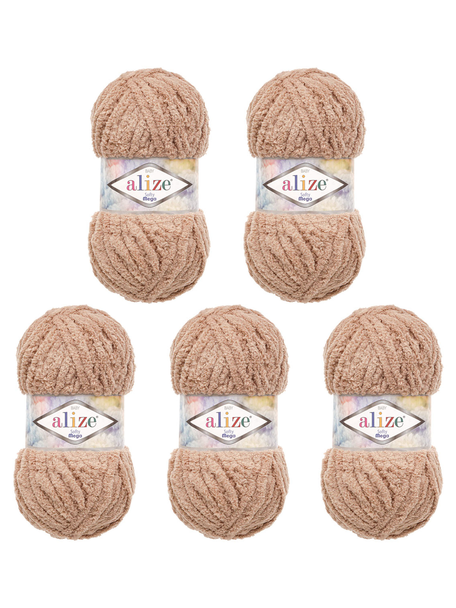 Пряжа для вязания Alize softy mega 100 гр 70 м микрополиэстер мягкая 617 кофе с молоком 5 мотков - фото 6