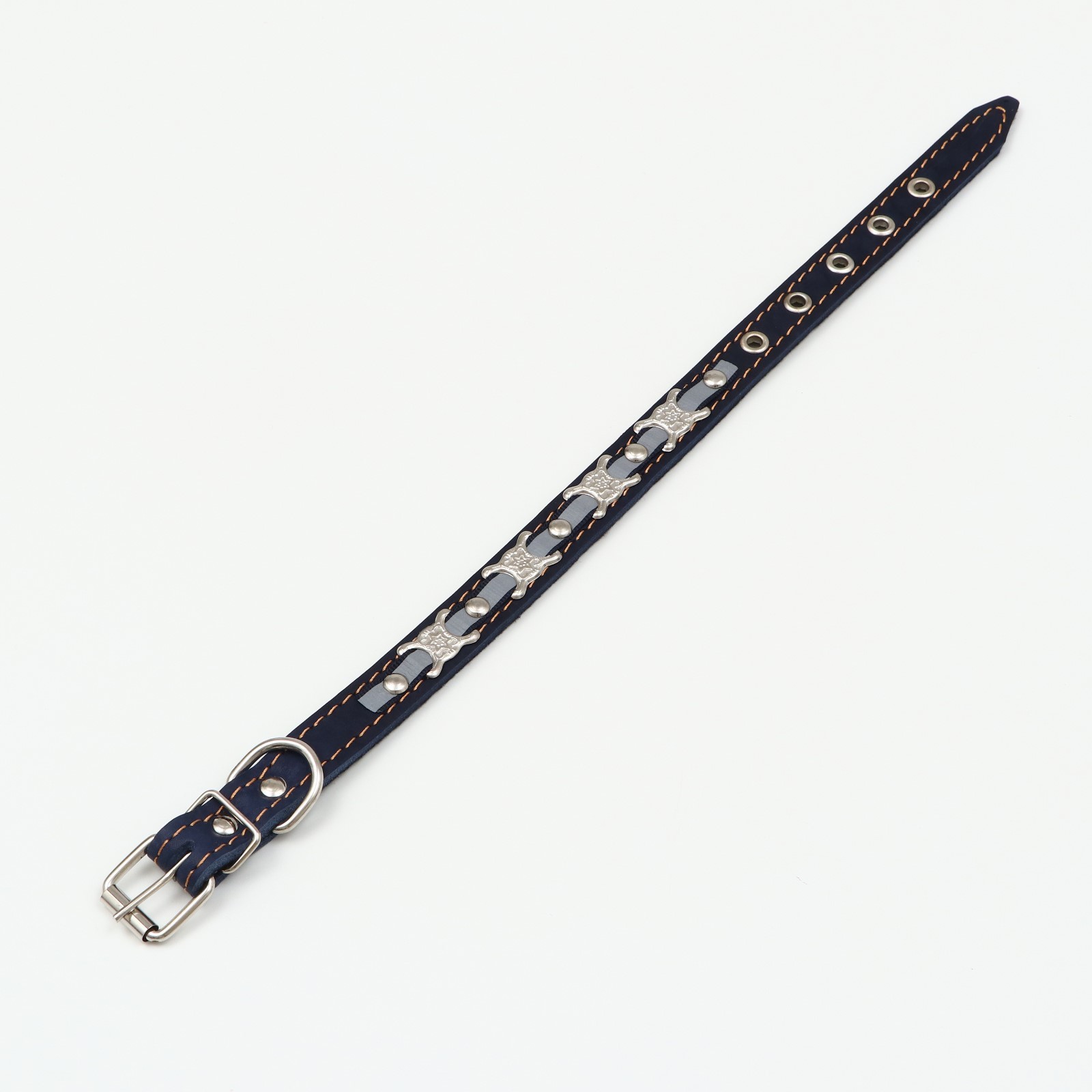 Ошейник Пижон кожаный светоотражающий на синтепоне 45х2 см бабочка синий - фото 5