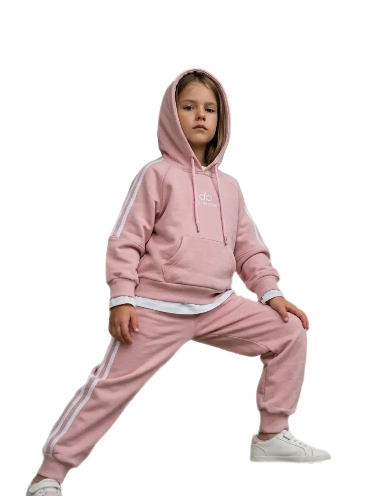 Костюм Everforkids двойка розовая лампасы с капюшоном ab - фото 3