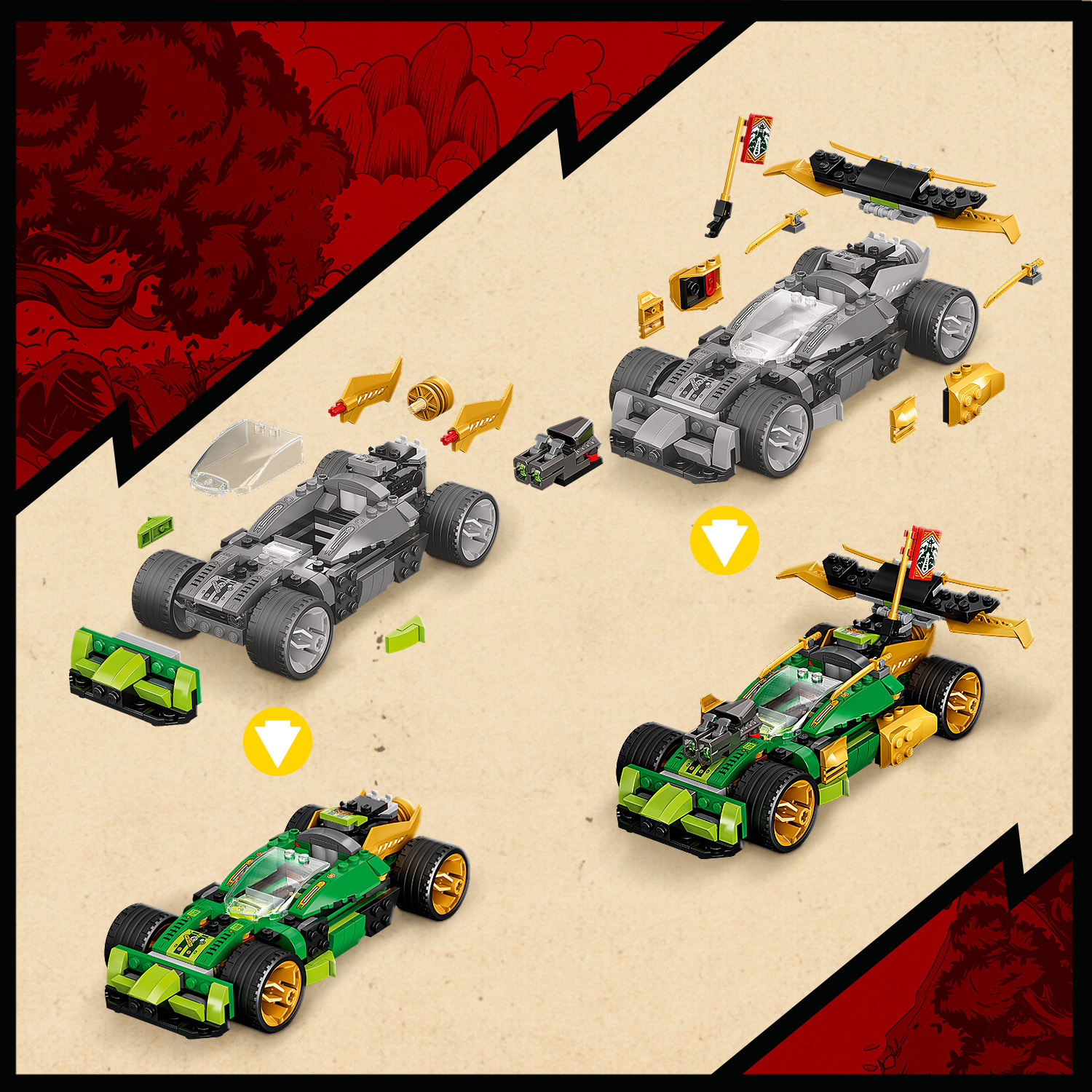 Конструктор LEGO NINJAGO Гоночный автомобиль ЭВО Ллойда блочный - фото 6