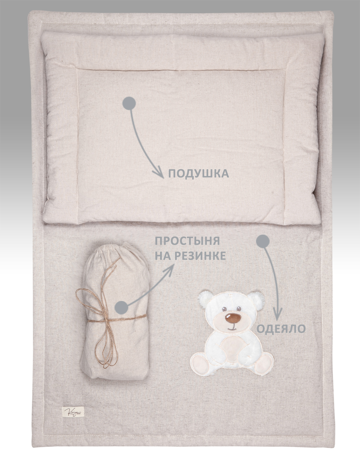 Комплект 3 предмета в кроватку KIRIYA KIDS одеяло 70х100 простынь 60х120 подушка - фото 3