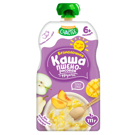 Каша безмолочная Маленькое счастье пшенно рисовая и фрукты 111г с 6месяцев