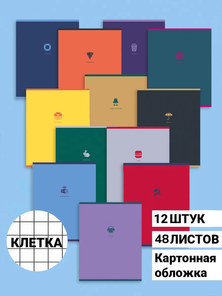 Тетрадь BG 48 лист. 12 шт. (Алгебра, Английский язык, Биология, Физика, География, Геометрия, Химия, Информатика, История, Литература, Обществознание, Русский язык) - фото 1