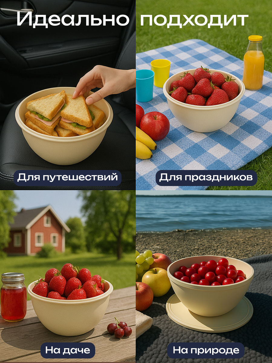 Набор мисок с крышками и салатников АНГОРА 4л + 2 л + 2,5 л + 0,6 л, кремовый - фото 11